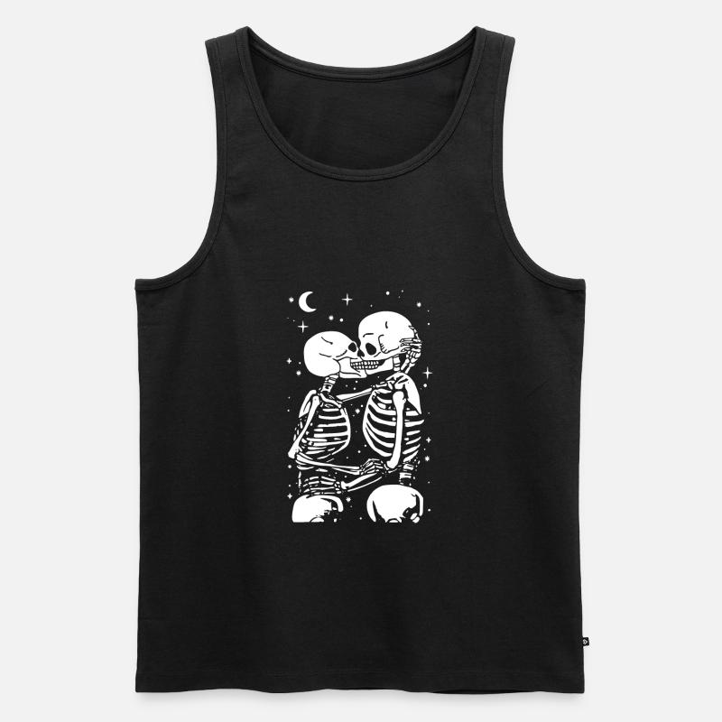 Skelett - Kuss - Gothic - Fun - Männer Premium Bio Tank Top - Schwarz