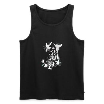 sourds,pigeons,oiseaux,vole d’oiseau,blanc,graffiti, - Débardeur bio Premium Homme - noir - Devant - AI Model Male 178 light (178cm)