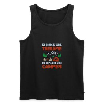 Camping Spruch Keine Therapie muss nur zum Campen - Männer Premium Bio Tank Top - Schwarz - Vorne - Michal (187cm)