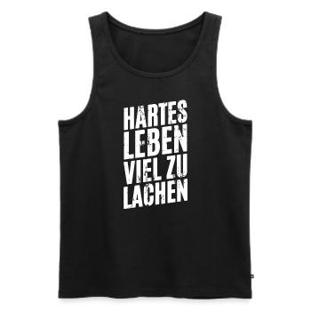 Spruch Hartes Leben Viel Zu Lachen - Männer Premium Bio Tank Top - Schwarz - Vorne - Michal (187cm)