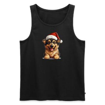 Christmas Paw: Cute dog with hat - Men's Premium Organic Tank Top - black - Front - Michal (187cm)
