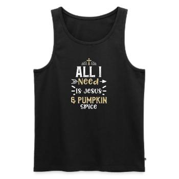 All I Need Is Jesus & Pumpkin Spice - Männer Premium Bio Tank Top - Schwarz - Vorne - AI Model Male 178 light (178cm)
