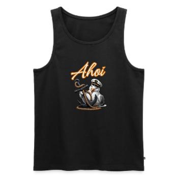 Ahoy! Funny Seagull with Anchor - Men's Premium Organic Tank Top - black - Front - Michal (187cm)