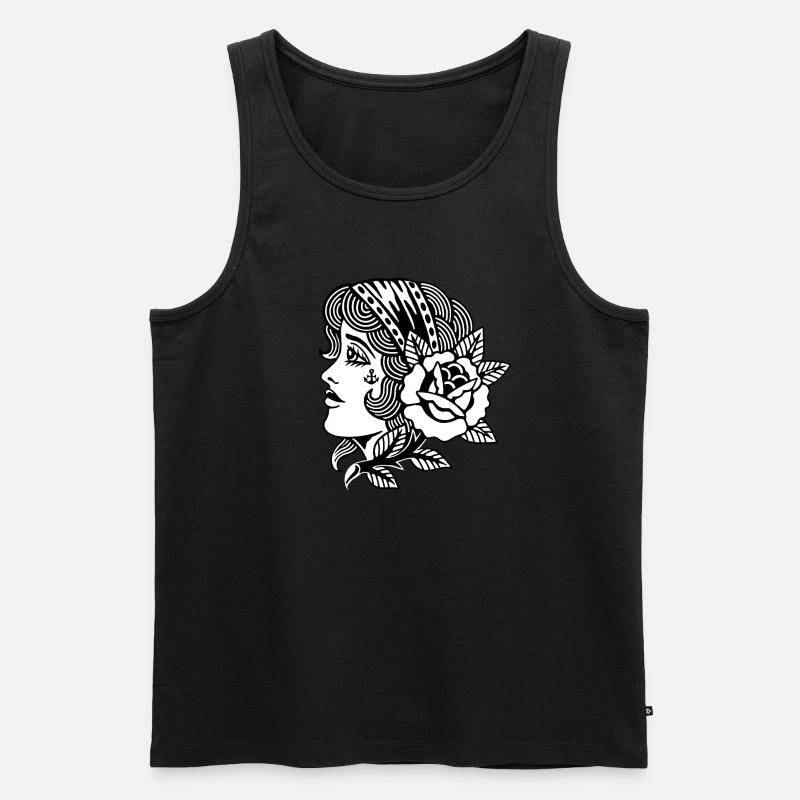 Frau Mit Rose - Männer Premium Bio Tank Top - Schwarz