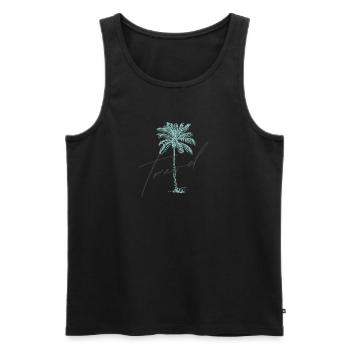 Palm tree with travel inscription - Men's Premium Organic Tank Top - black - Front - AI Model Male 178 light (178cm)