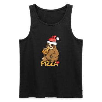 Sloth eating pizza Christmas design - Men's Premium Organic Tank Top - black - Front - Michal (187cm)
