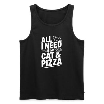 Alles, was ich brauche, ist meine Katze und Pizza - Männer Premium Bio Tank Top - Schwarz - Vorne - AI Model Male 178 light (178cm)