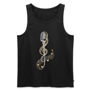 Microphone vintage avec clé de sol – Musique - Débardeur bio Premium Homme - noir - Devant - Michal (187cm)