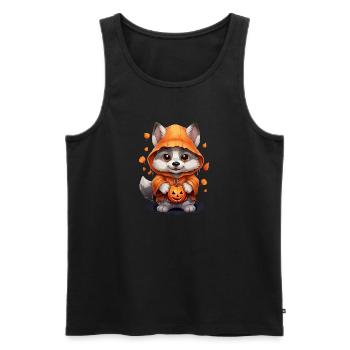 Cute Halloween Wolf with Pumpkin Lanterns - Men's Premium Organic Tank Top - black - Front - AI Model Male 178 light (178cm)