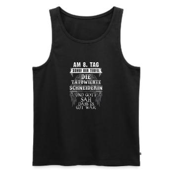 Teufel schuf tätowierte Schneiderin - Männer Premium Bio Tank Top - Schwarz - Vorne - Michal (187cm)