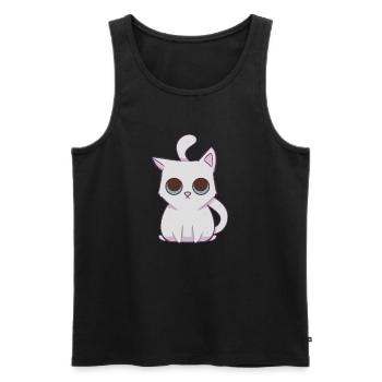 White kawaii kitty - Men's Premium Organic Tank Top - black - Front - AI Model Male 178 light (178cm)