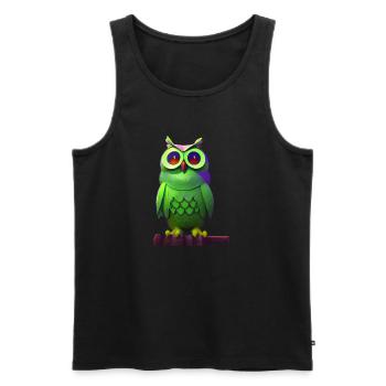 Grüne Eule auf einem Ast - Männer Premium Bio Tank Top - Schwarz - Vorne - AI Model Male 178 light (178cm)