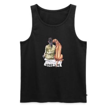 Fille aux cheveux noirs avec chien de chasse Chiens Vie - Débardeur bio Premium Homme - noir - Devant - Michal (187cm)