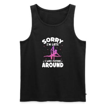 sorry Im late I was flying around Design - Men's Premium Organic Tank Top - black - Front - AI Model Male 178 light (178cm)