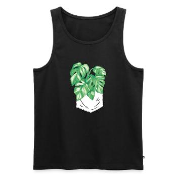 Monstera Deliciosa Albo Plante d’intérieur botanique - Débardeur bio Premium Homme - noir - Devant - AI Model Male 178 light (178cm)