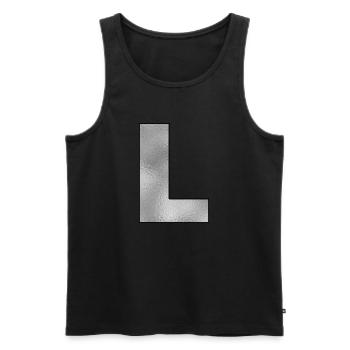 Lettre L Argent - Débardeur bio Premium Homme - noir - Devant - Michal (187cm)