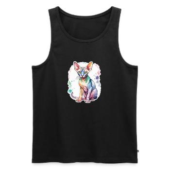 Sphynx Katze Wasserfarben - Männer Premium Bio Tank Top - Schwarz - Vorne - AI Model Male 178 light (178cm)