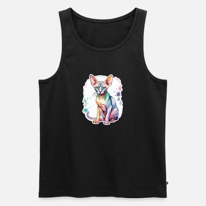 Sphynx Katze Wasserfarben - Männer Premium Bio Tank Top - Schwarz