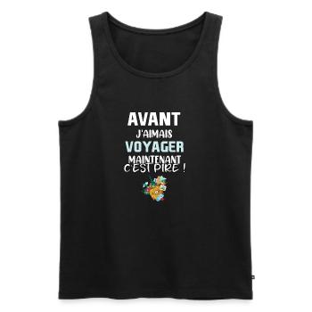 Avant j'aimais voyager maintenant c'est pire ! - Débardeur bio Premium Homme - noir - Devant - Michal (187cm)