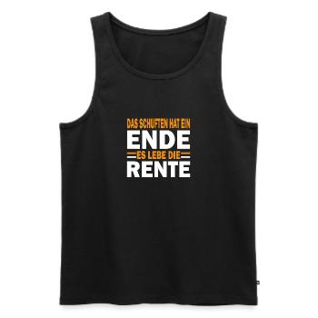 The toiling has come to an end, long live the pension yellow - Men's Premium Organic Tank Top - black - Front - AI Model Male 178 light (178cm)
