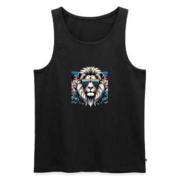 Lustige Löwe Kleidung – Trendige Mode für - Männer Premium Bio Tank Top - Schwarz - Vorne - Michal (187cm)