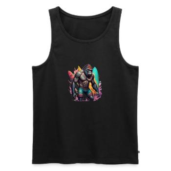 Surfing Gorilla - Männer Premium Bio Tank Top - Schwarz - Vorne - Michal (187cm)