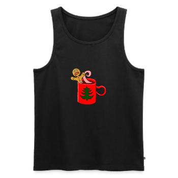 Lebkuchenmann schwimmt in Tasse - Männer Premium Bio Tank Top - Schwarz - Vorne - Michal (187cm)