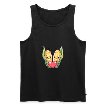 Maïs Couple Amour Coeur Saint Valentin - Débardeur bio Premium Homme - noir - Devant - Michal (187cm)