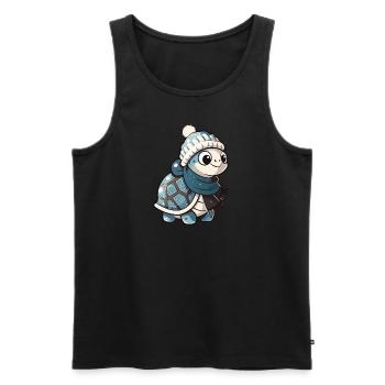 Niedliche Schildkröte mit Schal und Pudelmütze. - Männer Premium Bio Tank Top - Schwarz - Vorne - AI Model Male 178 light (178cm)