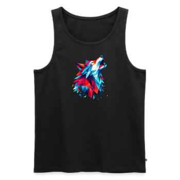 Geometric Wolf: Bunter Origami-Kunstdruck - Männer Premium Bio Tank Top - Schwarz - Vorne - AI Model Male 178 light (178cm)