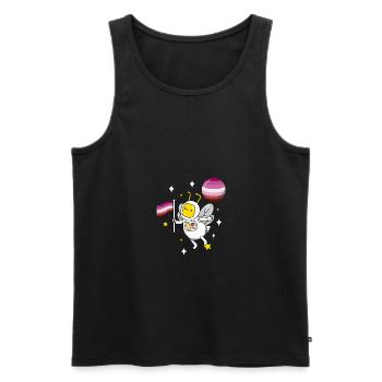 Abeille dans l’espace Lesbian Pride - Débardeur bio Premium Homme - noir - Devant - AI Model Male 178 light (178cm)