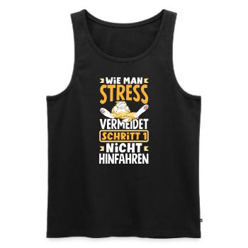 Avoid stress Don't go there Colleague Faulenzer - Men's Premium Organic Tank Top - black - Front - Michal (187cm)