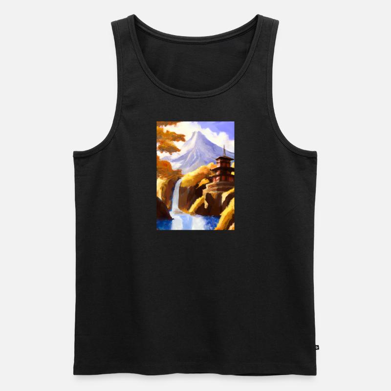 Japan Tower Wasserfall Gemälde - Männer Premium Bio Tank Top - Schwarz