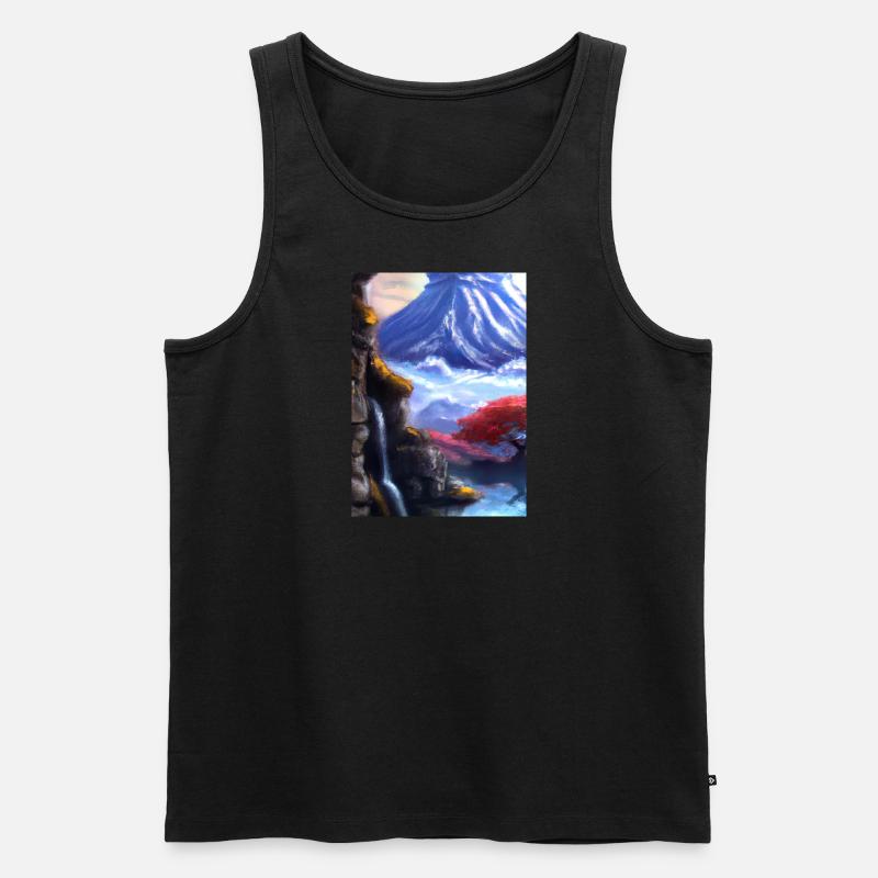 Japan Tower Wasserfall Gemälde - Männer Premium Bio Tank Top - Schwarz