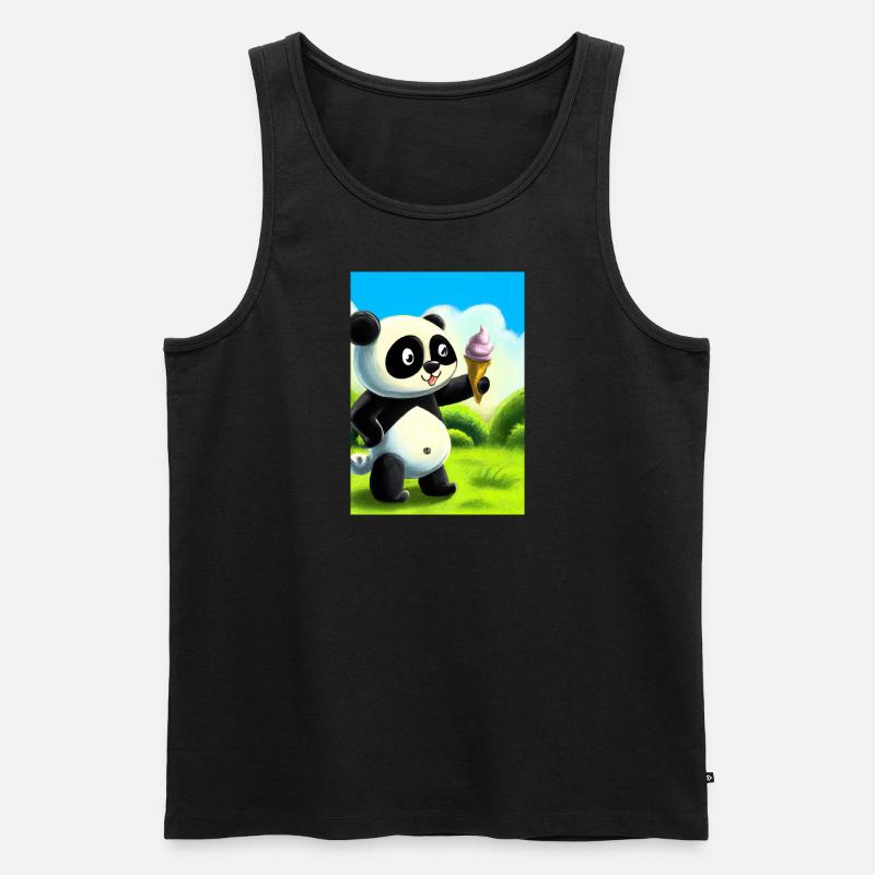 Panda mit Eiscreme - Männer Premium Bio Tank Top - Schwarz