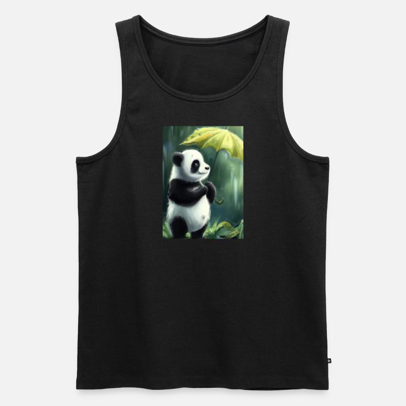 Panda mit Blattschirm - Männer Premium Bio Tank Top - Schwarz