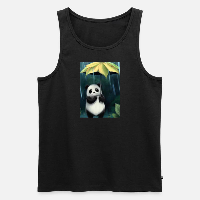 Panda mit Blattschirm - Männer Premium Bio Tank Top - Schwarz