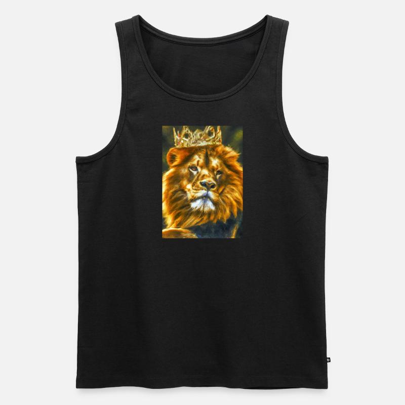 Löwe mit Krone - Männer Premium Bio Tank Top - Schwarz