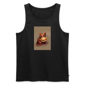 Katze frisst Burger - Männer Premium Bio Tank Top - Schwarz - Vorne - AI Model Male 178 light (178cm)
