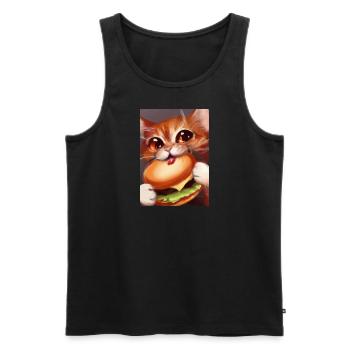 Katze frisst Burger - Männer Premium Bio Tank Top - Schwarz - Vorne - AI Model Male 178 light (178cm)
