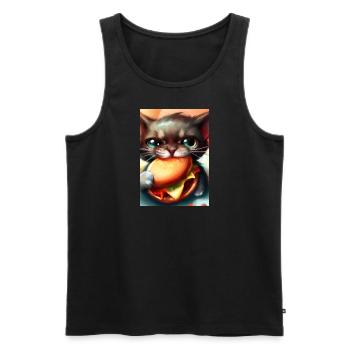 Katze frisst Burger - Männer Premium Bio Tank Top - Schwarz - Vorne - AI Model Male 178 light (178cm)
