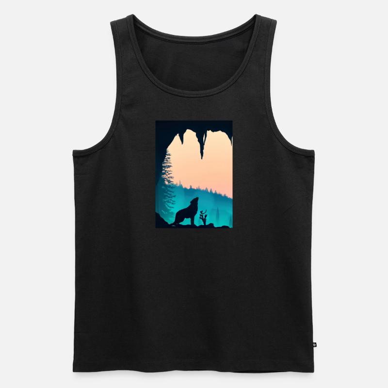 Wolf bei Nacht - Männer Premium Bio Tank Top - Schwarz