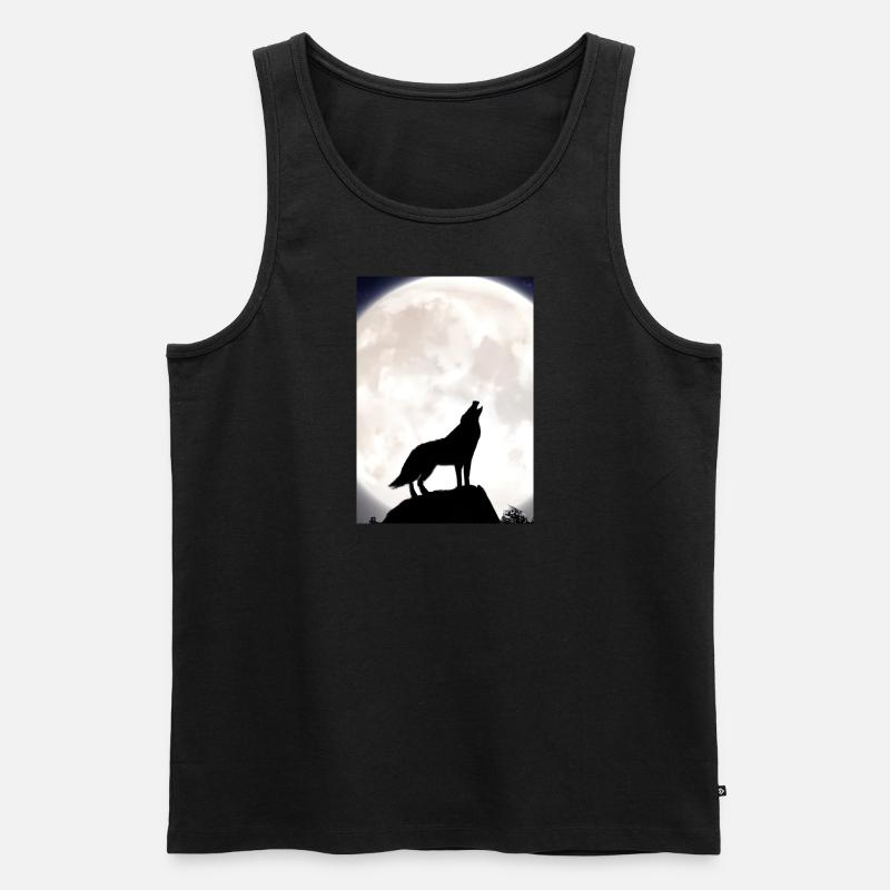 Wolf bei Nacht - Männer Premium Bio Tank Top - Schwarz