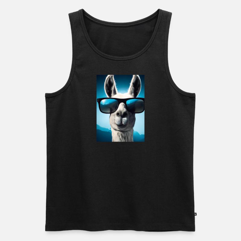 Lama mit Sonnenbrille - Männer Premium Bio Tank Top - Schwarz