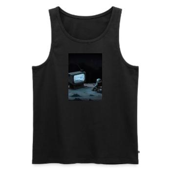 Astronaut sieht fern - Männer Premium Bio Tank Top - Schwarz - Vorne - AI Model Male 178 light (178cm)