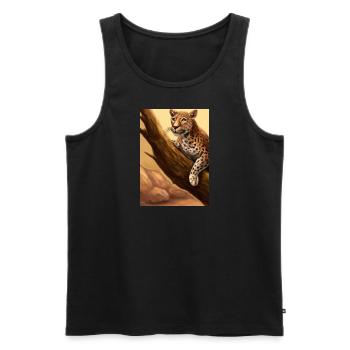 Leopard liegt auf Baum - Männer Premium Bio Tank Top - Schwarz - Vorne - Michal (187cm)