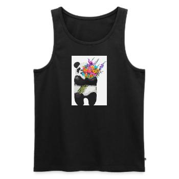 Panda mit Blumenstrauß - Männer Premium Bio Tank Top - Schwarz - Vorne - Michal (187cm)