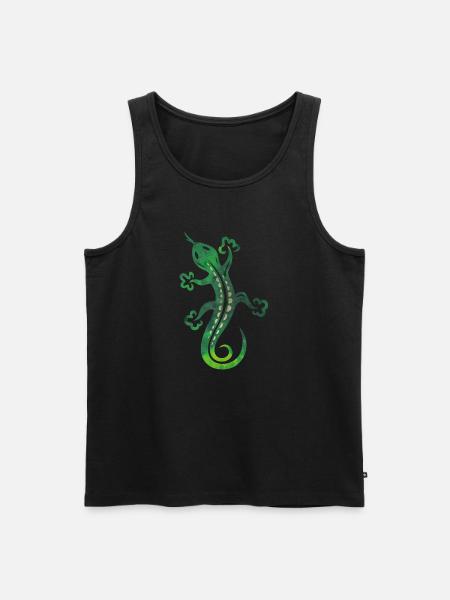 Green lizard, tribal and tattoo style. - Men's Premium Organic Tank Top - black