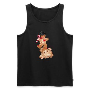 Gingerbread man as engine driver on the gingerbread locomotive - Men's Premium Organic Tank Top - black - Front - Michal (187cm)