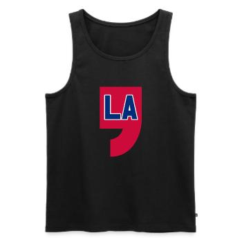 COMMA LA, CAMALA HARRIS FOR PRESIDENT 2024 - Men's Premium Organic Tank Top - black - Front - AI Model Male 178 light (178cm)